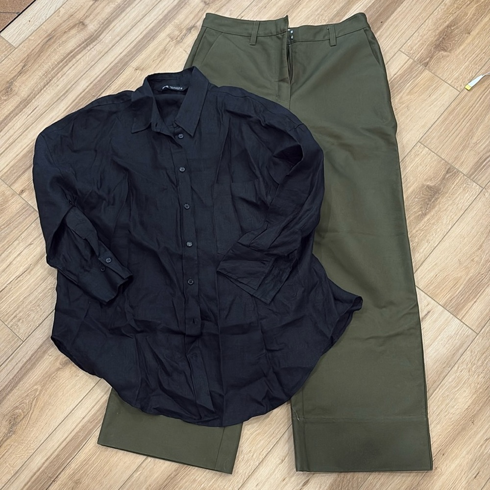 NWT Curated Outfit: CO Los Angeles Wide Leg Trouser and Zara Linen Button Down